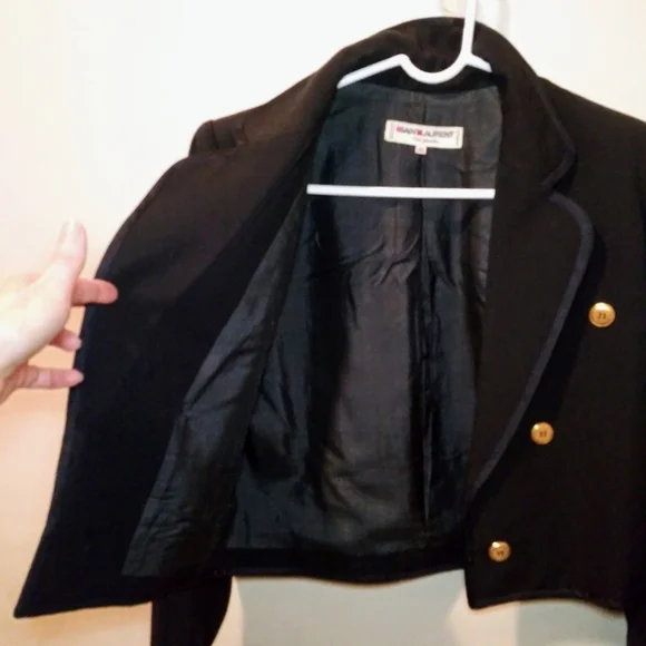 Vintage 1980's Saint Laurent Black Cropped Tuxedo Jacket & Navy Camisole Top - Picture 11 of 14